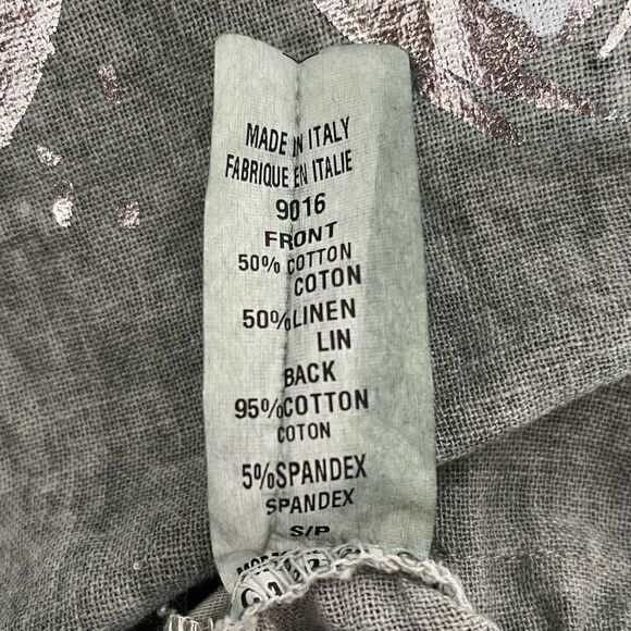 Via Vitale Cotton Linen Gauze Top Womens Small Eyelet Drawstring Hem Foil Hearts - Picture 10 of 11